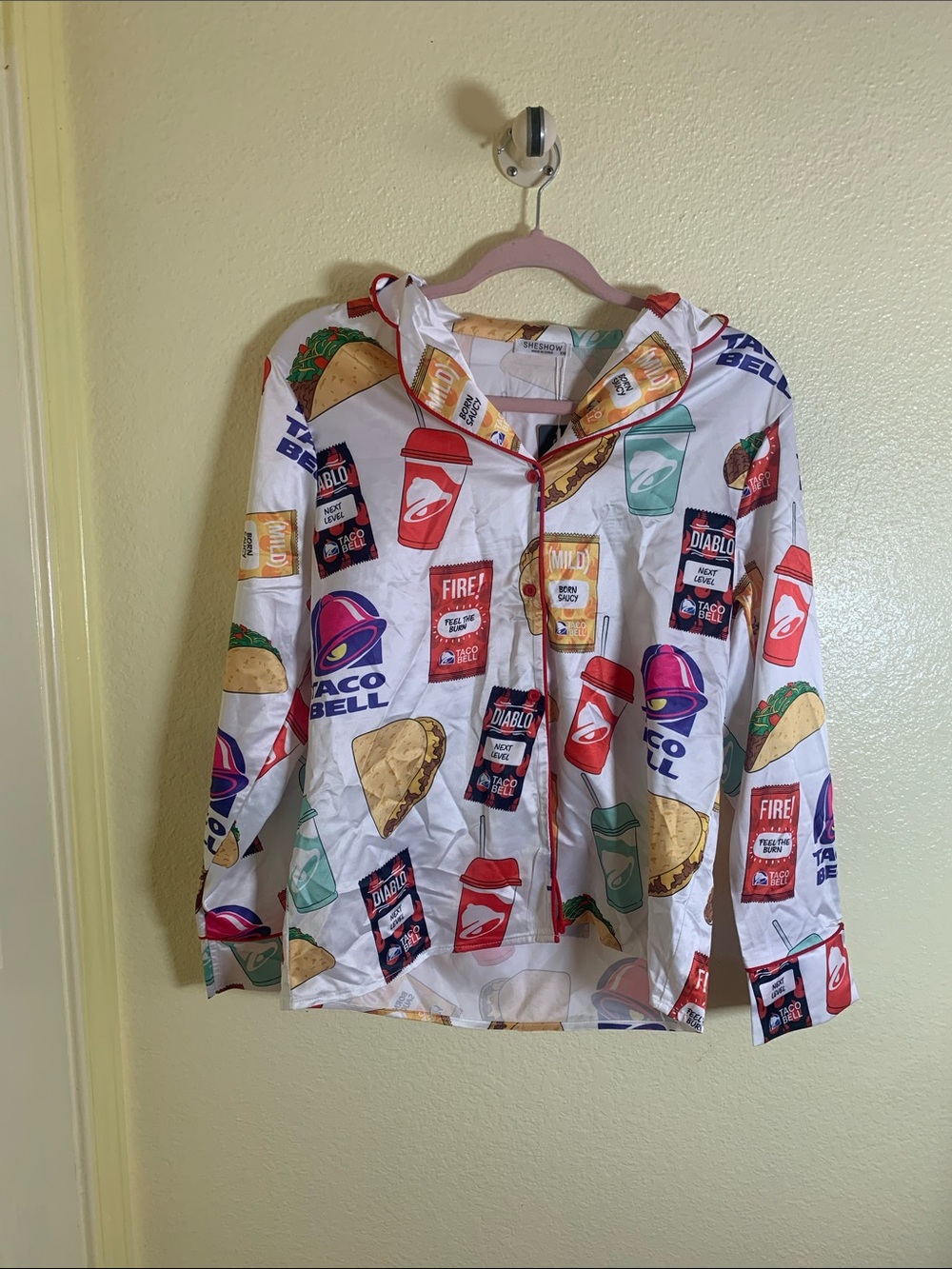 NWOT Taco Bell Women's White Graphic Hoodie Pajama Top, Size XXS